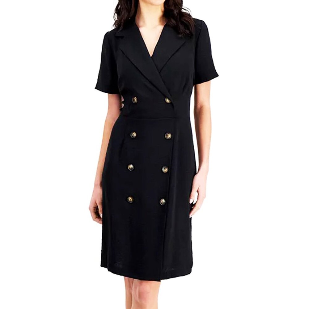 Monteau Los Angeles Black Cross Front Double-Breasted ShortSleeve Button Dress L